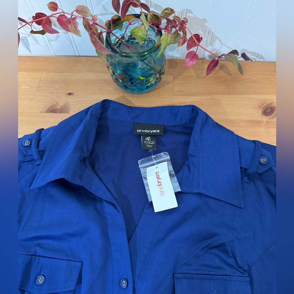 Lane Bryant Cobalt Blue Button Up Long Sleeve Top Size 24 New With Tags
